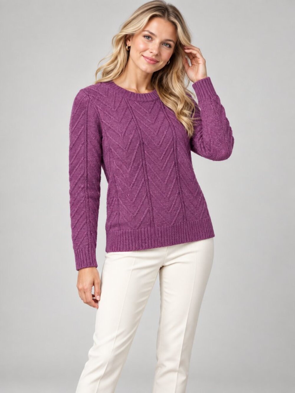2/$30 Small Purple Chevron Textured Knit Crewneck Long Sleeve Pullover Sweater